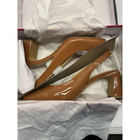 Vince Camuto Slingback Pumps 3" Block Heel Camel Color Patent Leather SZ 8.5 NEW - Picture 6 of 8